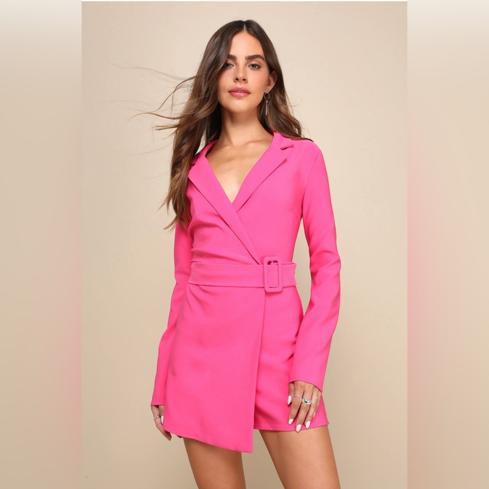 Lulu’s, hot pink, extra small, collard long sleeve romper skort